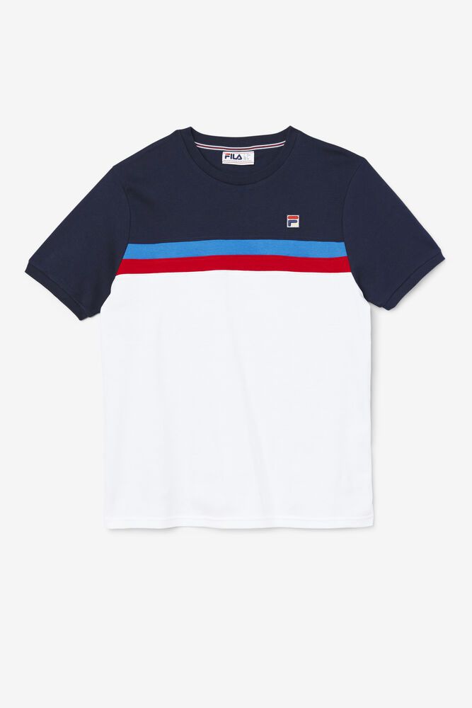 Fila Exempt Crew T-Shirt White/Navy - Mens - 52380BWSN